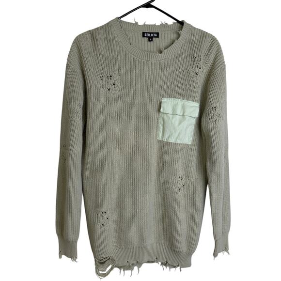 SER.O.YA Devlin Sweater Womens Small Sage Pullover Distressed Pullover Grunge * - Picture 1 of 11